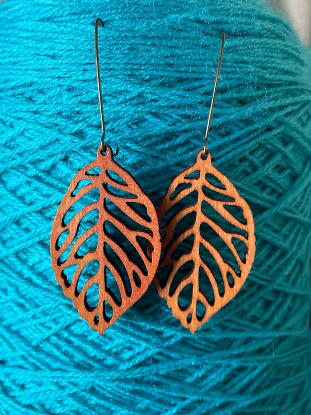 Orange Wooden Leaf Earrings